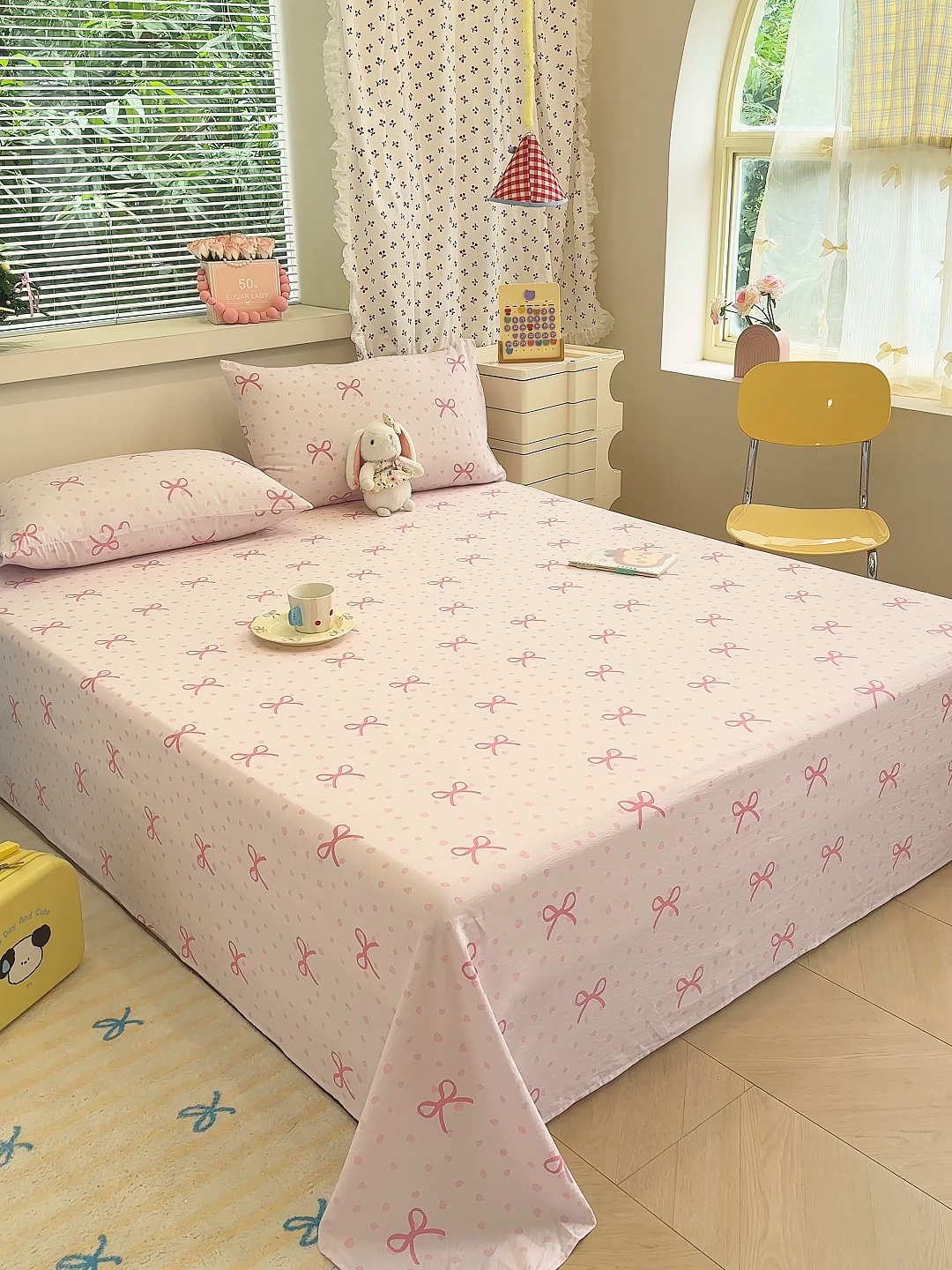 91家纺网 家纺一手货源 找家纺 颜选 2025新款A类双层纱单品床单床单单件床单三件套 波点蝴蝶