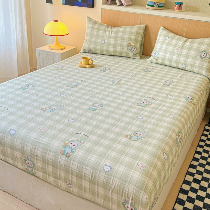 91家纺网 家纺一手货源 找家纺 金丝鸟家纺 2025新款全棉斜纹单床笠 床笠单件 薄荷兔兔-绿