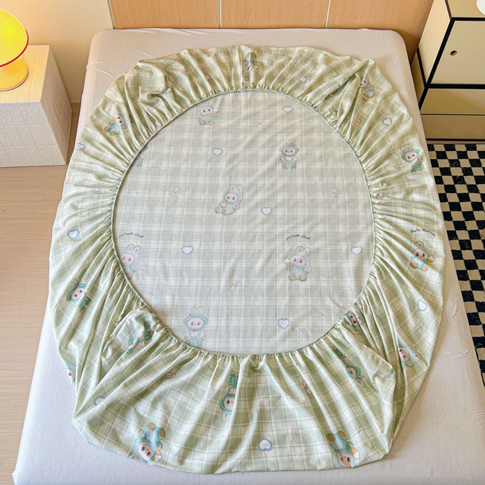 91家纺网 家纺一手货源 找家纺 金丝鸟家纺 2025新款全棉斜纹单床笠 床笠单件 薄荷兔兔-绿