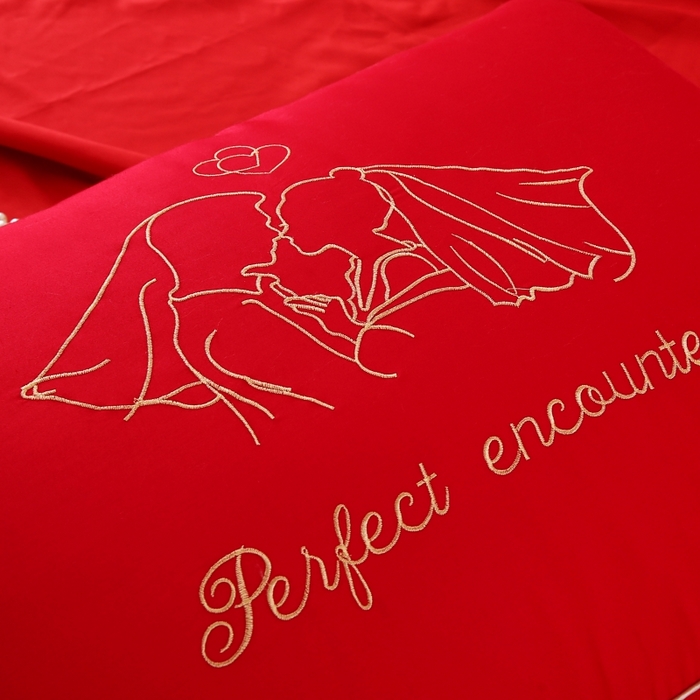 91家纺网 家纺一手货源 找家纺 四川牛皮席 2025新款全棉纯棉婚庆刺绣热熔棉枕芯 枕头枕芯 心心相印 48x74cm/只