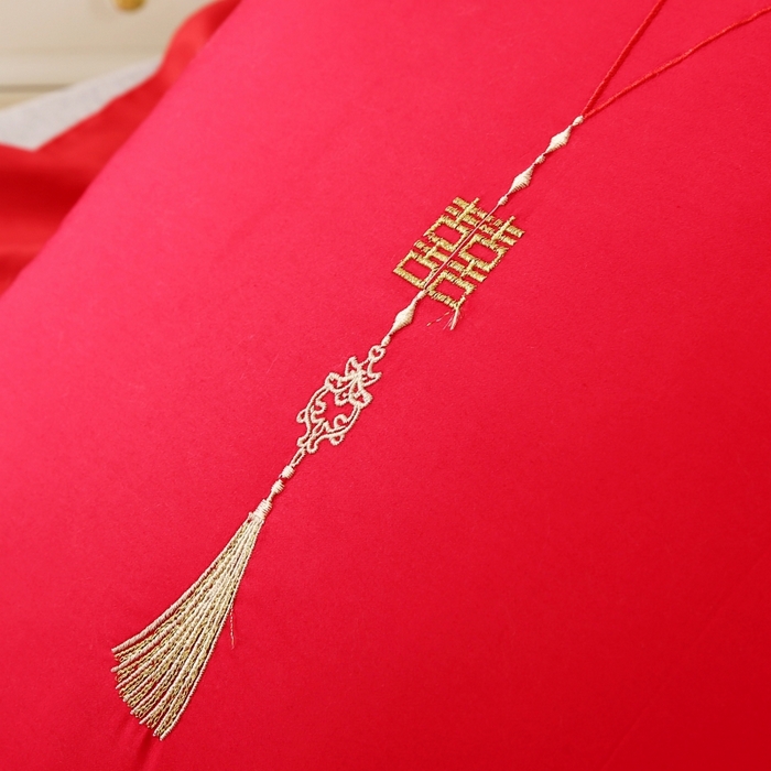 91家纺网 家纺一手货源 找家纺 四川牛皮席 2025新款全棉纯棉婚庆刺绣热熔棉枕芯 枕头枕芯 吾家有喜 48x74cm/只