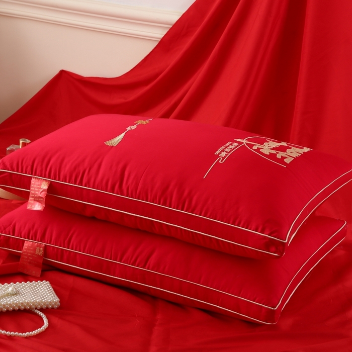 91家纺网 家纺一手货源 找家纺 （总）四川牛皮席 2025新款全棉纯棉婚庆刺绣热熔棉枕芯 枕头枕芯