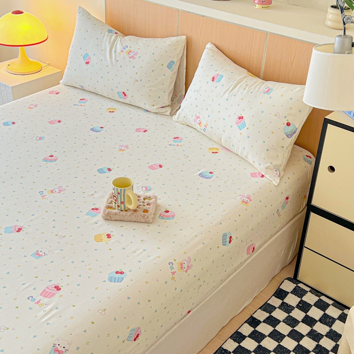 91家纺网 家纺一手货源 找家纺 金丝鸟家纺 2025新款全棉斜纹单床笠 床笠单件 茶杯蛋糕