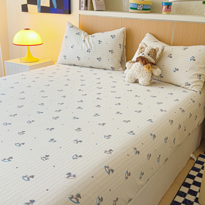 91家纺网 家纺一手货源 找家纺 金丝鸟家纺 2025新款全棉斜纹单床笠 床笠单件 快乐小马