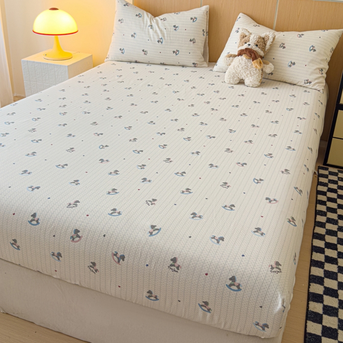 91家纺网 家纺一手货源 找家纺 金丝鸟家纺 2025新款全棉斜纹单床笠 床笠单件 快乐小马