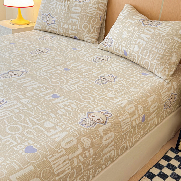 91家纺网 家纺一手货源 找家纺 金丝鸟家纺 2025新款全棉斜纹单床笠 床笠单件 拉布兔兔