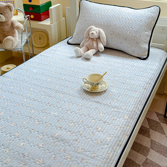 91家纺网 家纺一手货源 找家纺 金丝鸟家纺 2025新款全棉软床垫床褥床盖 浅夏雏菊 灰