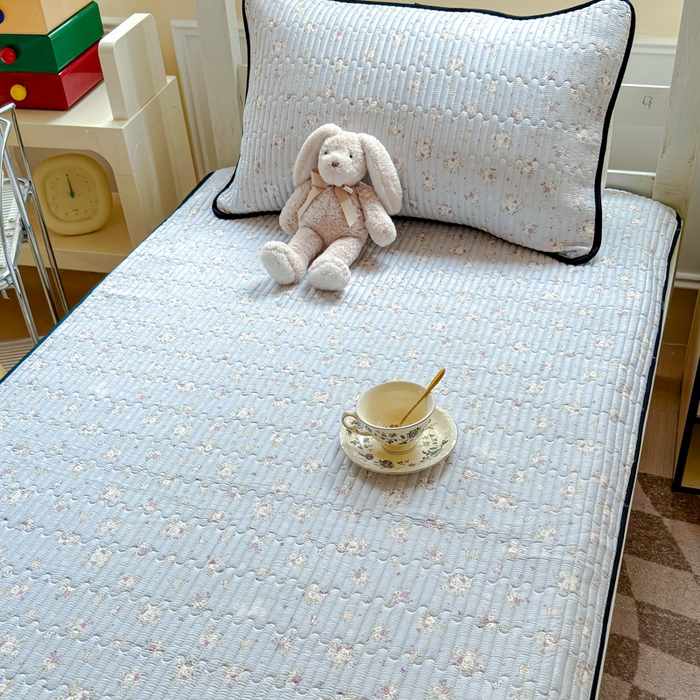 91家纺网 家纺一手货源 找家纺 金丝鸟家纺 2025新款全棉软床垫床褥床盖 浅夏雏菊 灰