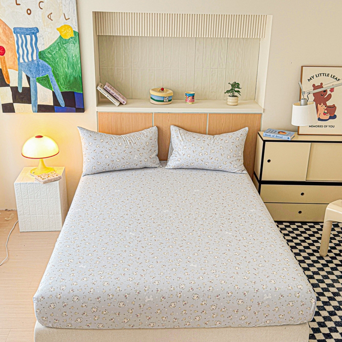 91家纺网 家纺一手货源 找家纺 金丝鸟家纺 2025新款全棉斜纹单床笠 床笠单件 浅夏雏菊-灰