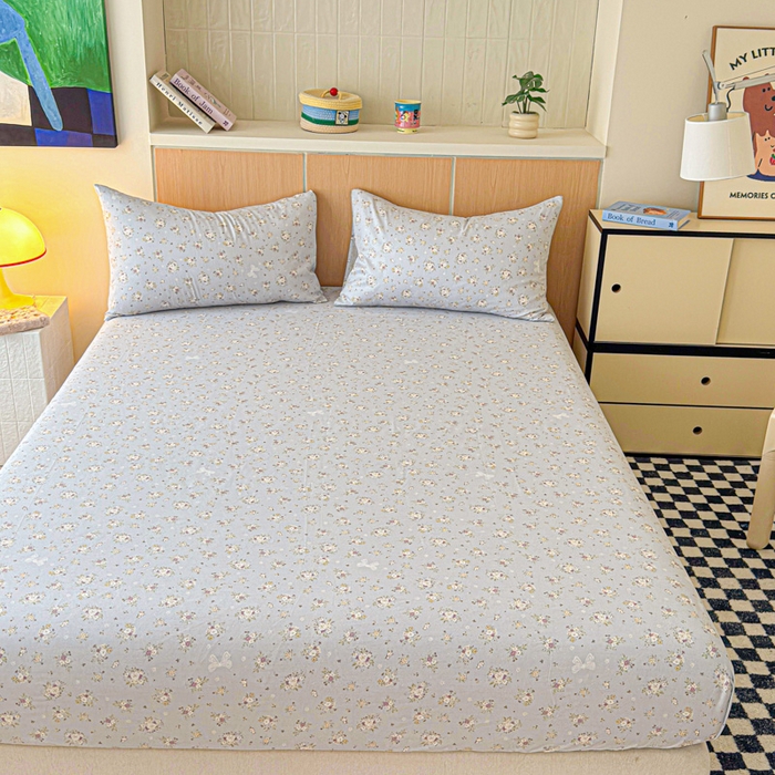 91家纺网 家纺一手货源 找家纺 金丝鸟家纺 2025新款全棉斜纹单床笠 床笠单件 浅夏雏菊-灰