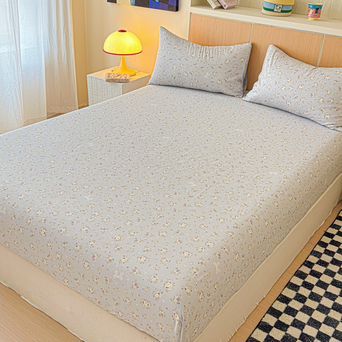 91家纺网 家纺一手货源 找家纺 金丝鸟家纺 2025新款全棉斜纹单床笠 床笠单件 浅夏雏菊-灰