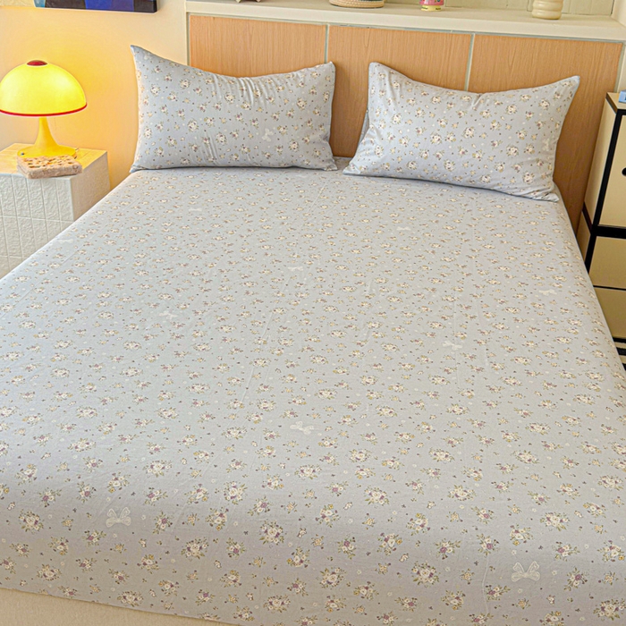 91家纺网 家纺一手货源 找家纺 金丝鸟家纺 2025新款全棉斜纹单床笠 床笠单件 浅夏雏菊-灰