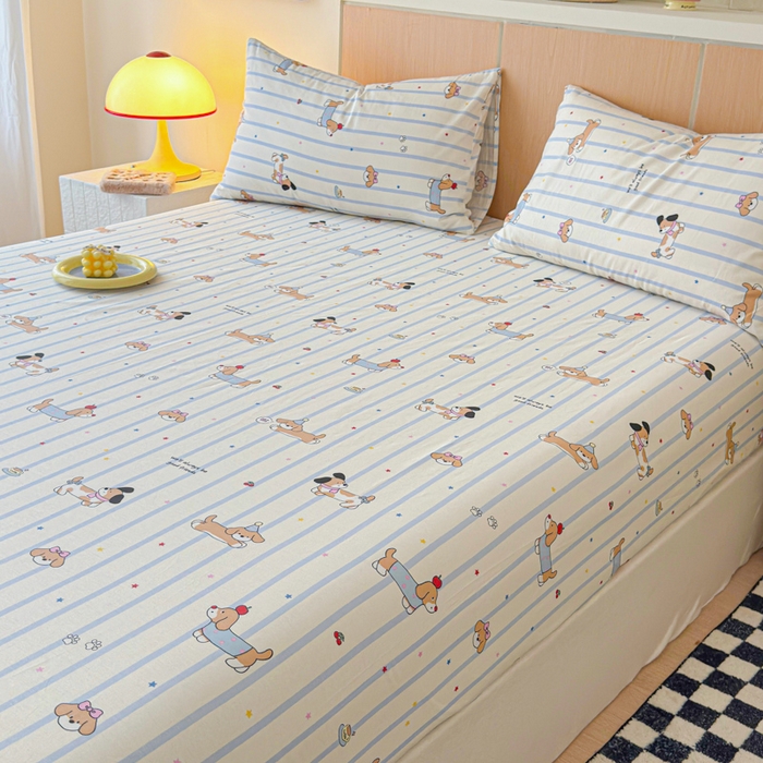 91家纺网 家纺一手货源 找家纺 金丝鸟家纺 2025新款全棉斜纹单床笠 床笠单件 糖纸童年