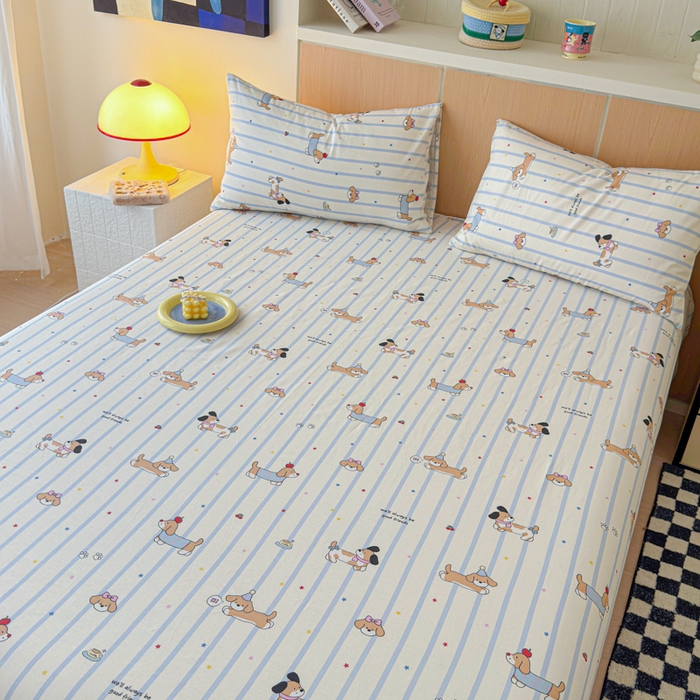 91家纺网 家纺一手货源 找家纺 金丝鸟家纺 2025新款全棉斜纹单床笠 床笠单件 糖纸童年