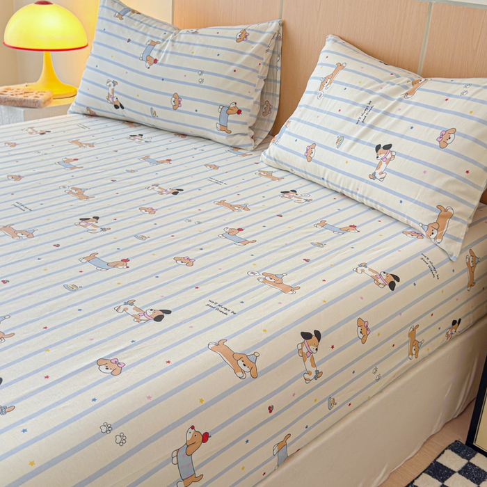 91家纺网 家纺一手货源 找家纺 金丝鸟家纺 2025新款全棉斜纹单床笠 床笠单件 糖纸童年