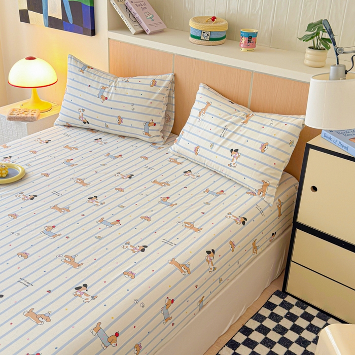 91家纺网 家纺一手货源 找家纺 金丝鸟家纺 2025新款全棉斜纹单床笠 床笠单件 糖纸童年