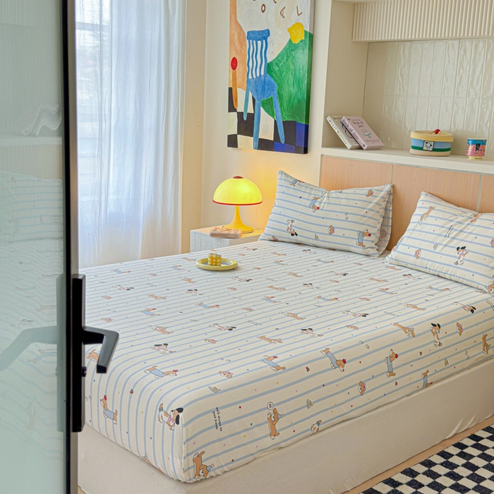 91家纺网 家纺一手货源 找家纺 金丝鸟家纺 2025新款全棉斜纹单床笠 床笠单件 糖纸童年