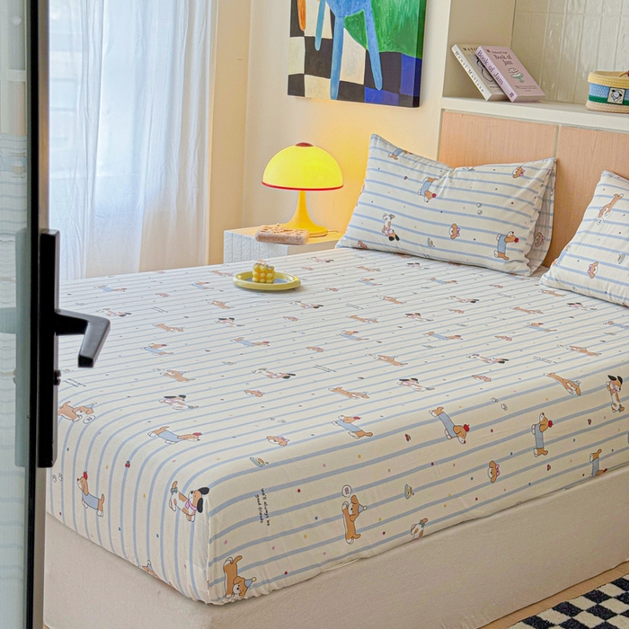 91家纺网 家纺一手货源 找家纺 金丝鸟家纺 2025新款全棉斜纹单床笠 床笠单件 糖纸童年