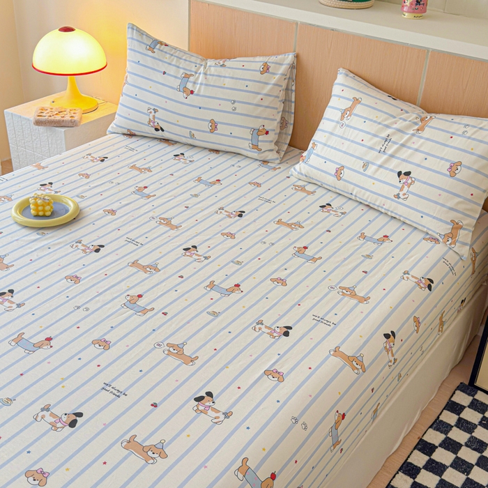 91家纺网 家纺一手货源 找家纺 金丝鸟家纺 2025新款全棉斜纹单床笠 床笠单件 糖纸童年