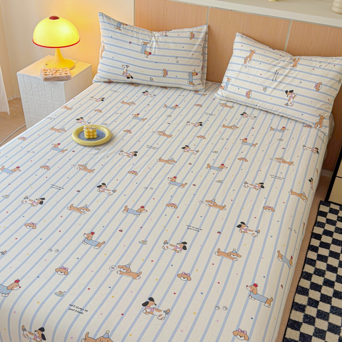 91家纺网 家纺一手货源 找家纺 金丝鸟家纺 2025新款全棉斜纹单床笠 床笠单件 糖纸童年