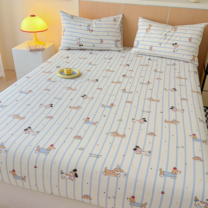 91家纺网 家纺一手货源 找家纺 金丝鸟家纺 2025新款全棉斜纹单床笠 床笠单件 糖纸童年