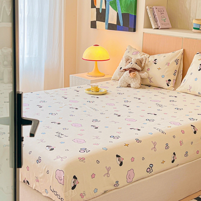 91家纺网 家纺一手货源 找家纺 金丝鸟家纺 2025新款全棉斜纹单床笠 床笠单件 甜汪云趣