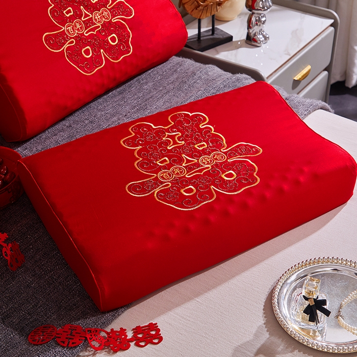 91家纺网 家纺一手货源 找家纺 （总）四川牛皮席 2025新款全棉纯棉刺绣莫代尔婚庆乳胶枕枕头枕芯