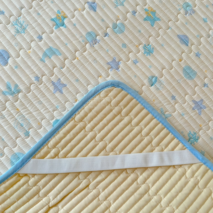 91家纺网 家纺一手货源 找家纺 金丝鸟家纺 2025新款全棉双层纱软床垫床褥床盖 海底世界 蓝