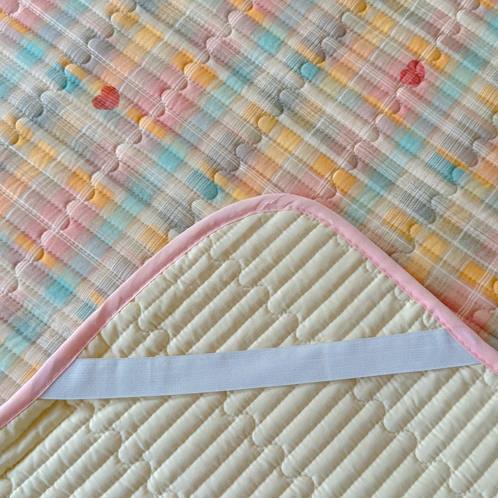 91家纺网 家纺一手货源 找家纺 金丝鸟家纺 2025新款全棉双层纱软床垫床褥床盖 七彩方格