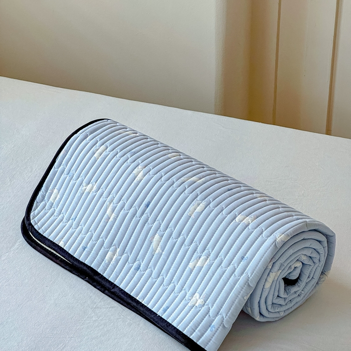 91家纺网 家纺一手货源 找家纺 金丝鸟家纺 2025新款全棉双层纱软床垫床褥床盖 甜豆兔兔-蓝