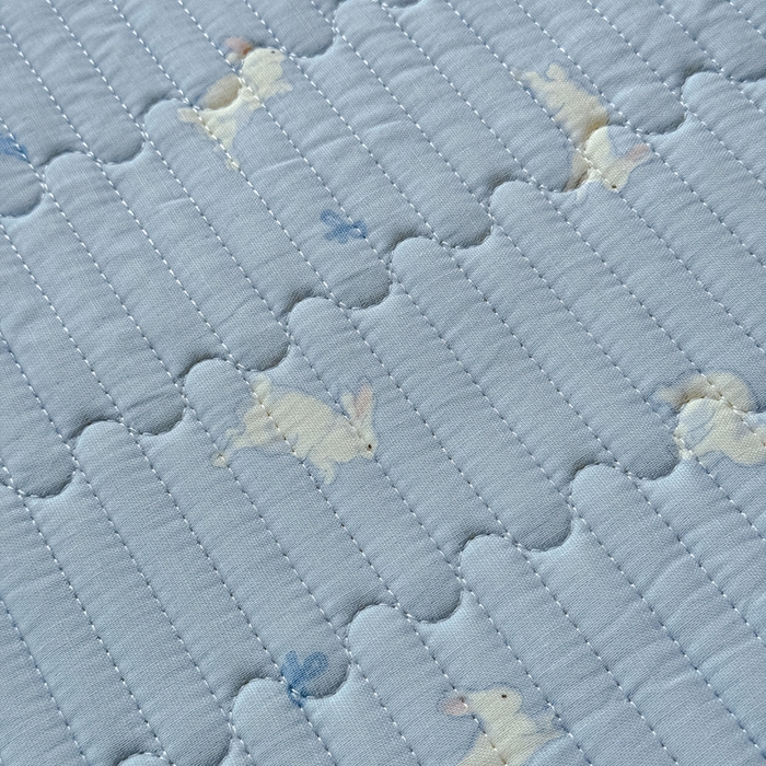 91家纺网 家纺一手货源 找家纺 金丝鸟家纺 2025新款全棉双层纱软床垫床褥床盖 甜豆兔兔-蓝