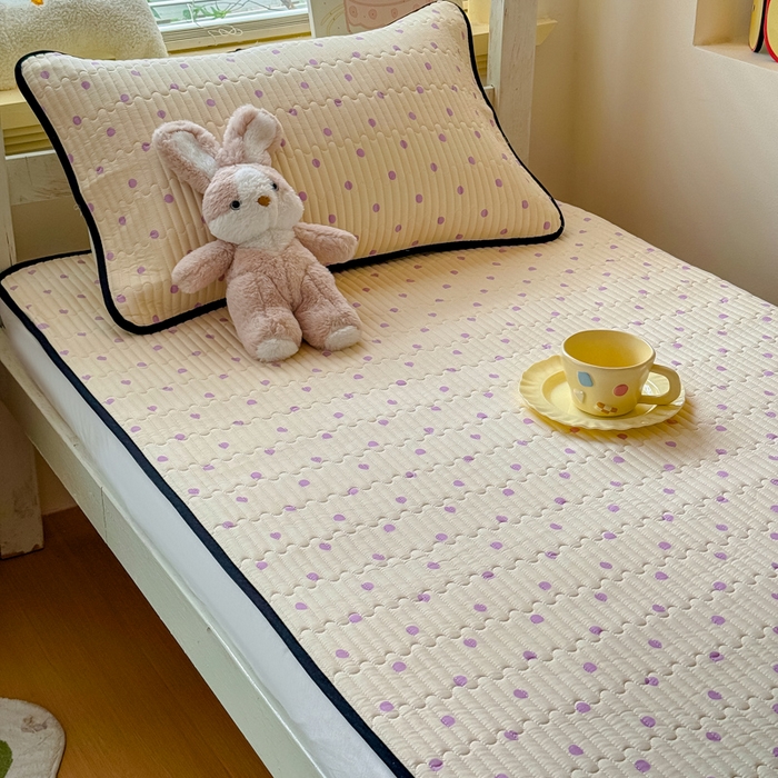 91家纺网 家纺一手货源 找家纺 金丝鸟家纺 2025新款全棉双层纱软床垫床褥床盖 珍珠见月-紫