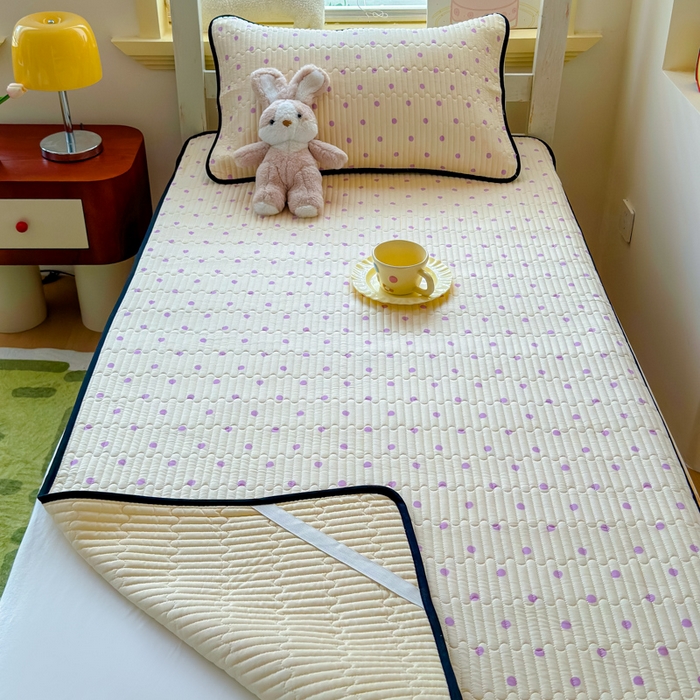 91家纺网 家纺一手货源 找家纺 金丝鸟家纺 2025新款全棉双层纱软床垫床褥床盖 珍珠见月-紫