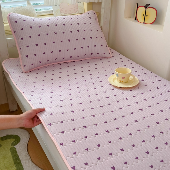金丝鸟家纺 2025新款全棉双层纱软床垫床褥床盖 紫色爱心