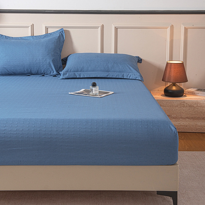 91家纺网 家纺一手货源 找家纺 露梦家纺 2025外贸内销跨境电商亚马逊速卖通磨毛单床笠三件套欧美尺寸多多跨境平台TEMU SHEIN笠高30 雅格-蓝色