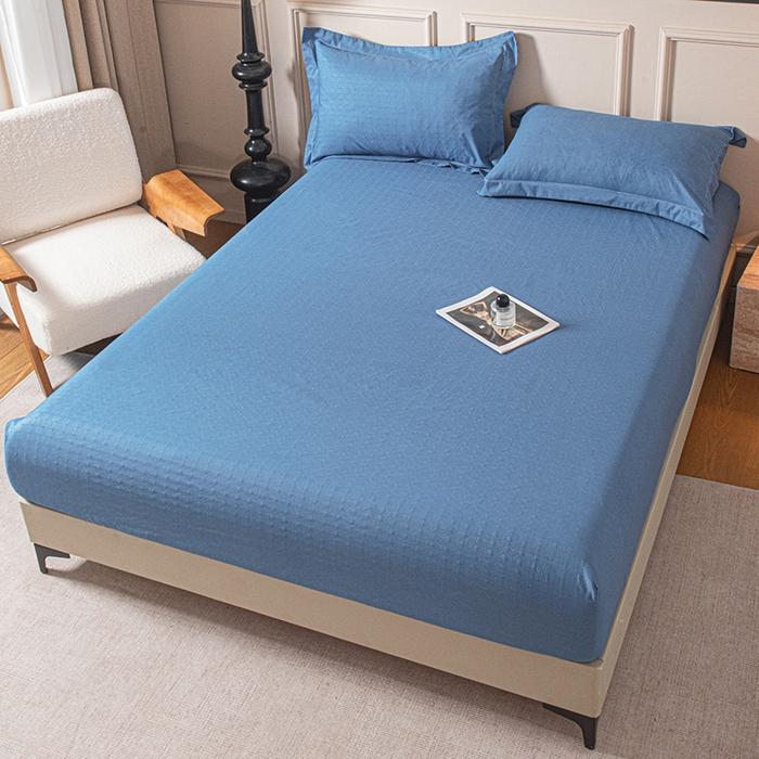 91家纺网 家纺一手货源 找家纺 露梦家纺 2025外贸内销跨境电商亚马逊速卖通磨毛单床笠三件套欧美尺寸多多跨境平台TEMU SHEIN笠高30 雅格-蓝色