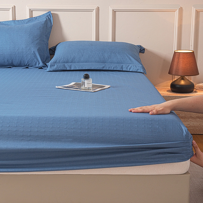 91家纺网 家纺一手货源 找家纺 露梦家纺 2025外贸内销跨境电商亚马逊速卖通磨毛单床笠三件套欧美尺寸多多跨境平台TEMU SHEIN笠高30 雅格-蓝色