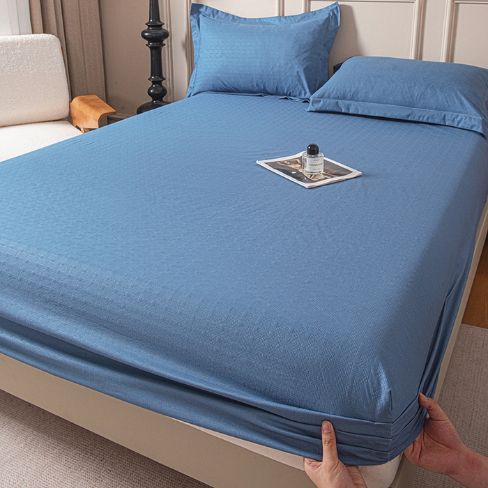 91家纺网 家纺一手货源 找家纺 露梦家纺 2025外贸内销跨境电商亚马逊速卖通磨毛单床笠三件套欧美尺寸多多跨境平台TEMU SHEIN笠高30 雅格-蓝色