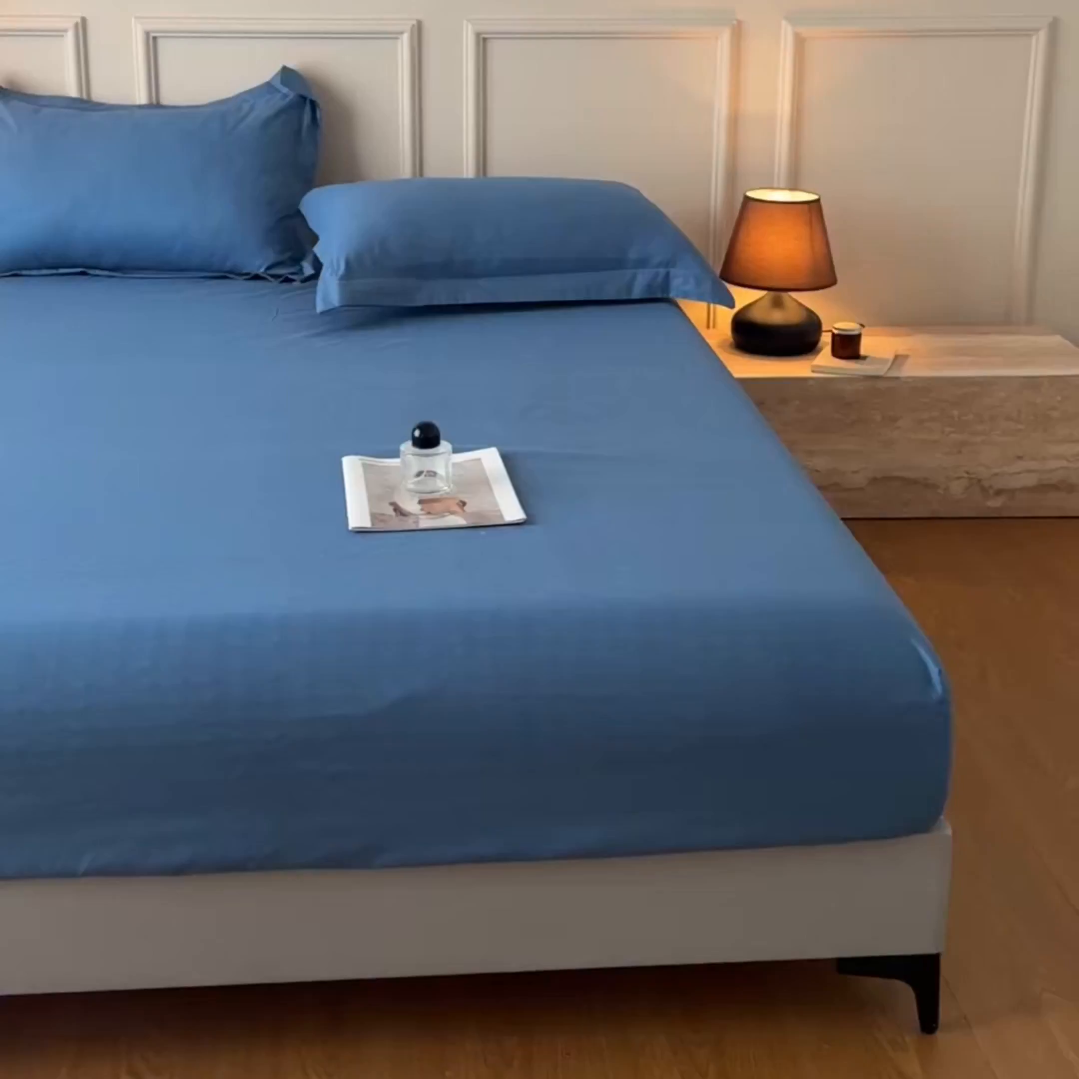 91家纺网 家纺一手货源 找家纺 露梦家纺 2025外贸内销跨境电商亚马逊速卖通磨毛单床笠三件套欧美尺寸多多跨境平台TEMU SHEIN笠高30 雅格-蓝色