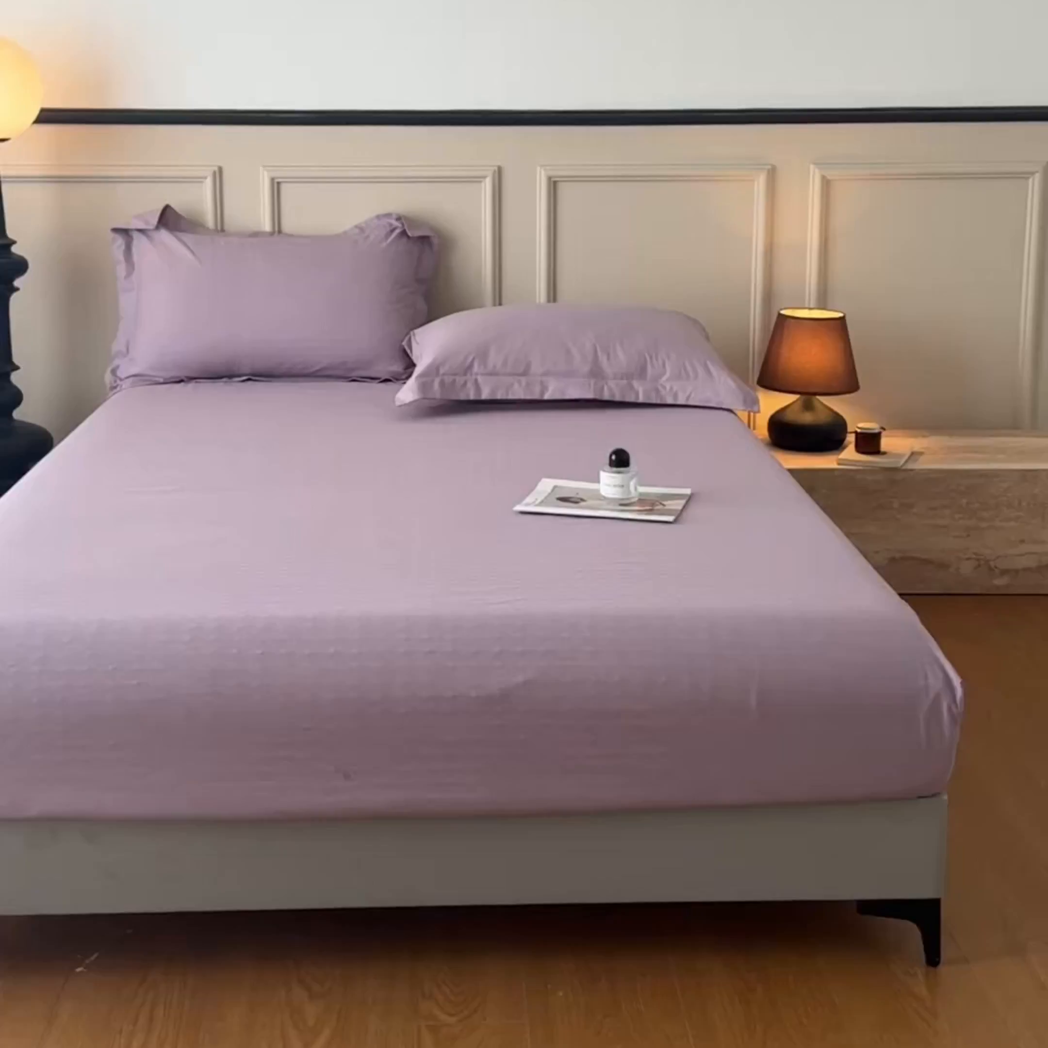 91家纺网 家纺一手货源 找家纺 露梦家纺 2025外贸内销跨境电商亚马逊速卖通磨毛单床笠三件套欧美尺寸多多跨境平台TEMU SHEIN笠高30 雅格-紫色