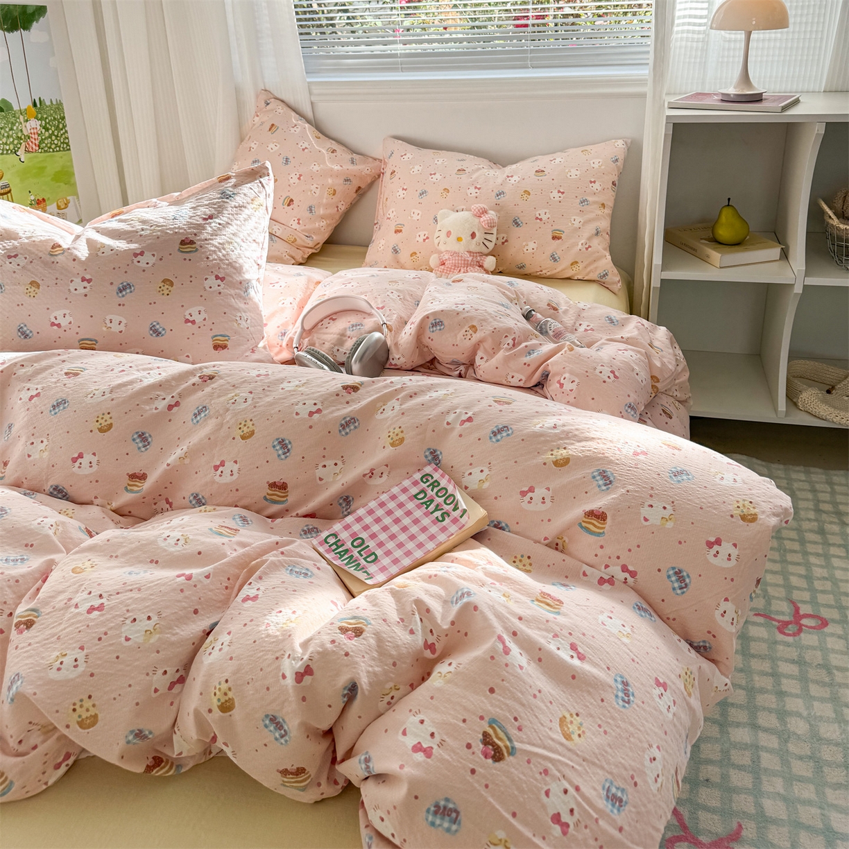 91家纺网 家纺一手货源 找家纺 多品家纺 2025新款超柔云感双层纱四件套 布丁猫