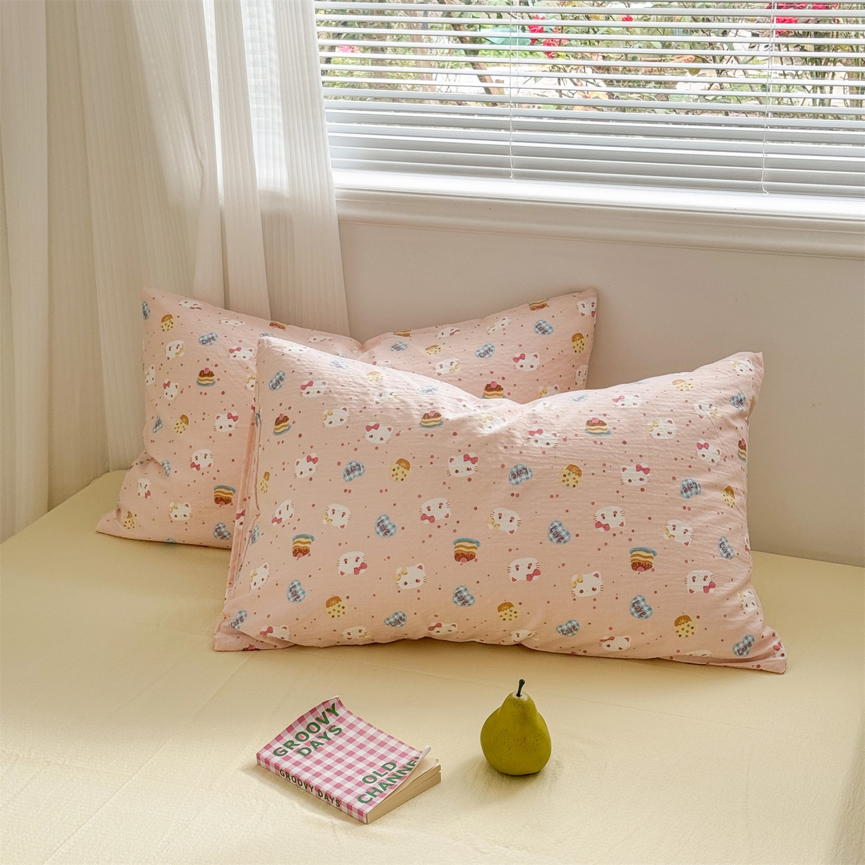 91家纺网 家纺一手货源 找家纺 多品家纺 2025新款超柔云感双层纱四件套 布丁猫