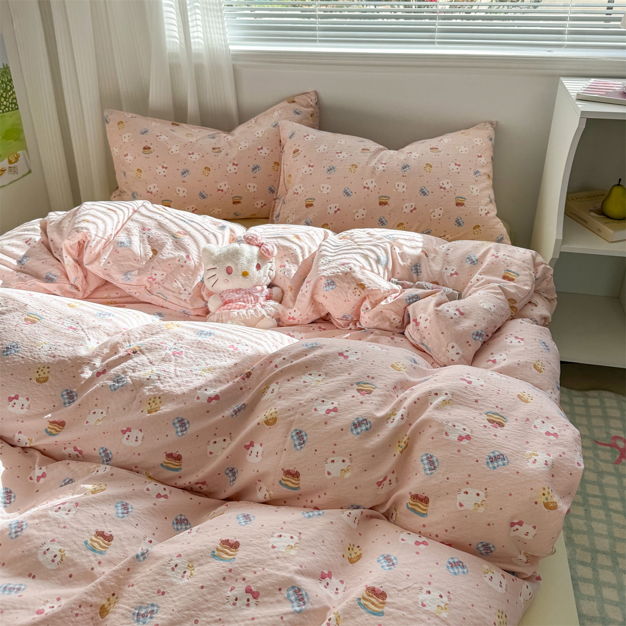 91家纺网 家纺一手货源 找家纺 多品家纺 2025新款超柔云感双层纱四件套 布丁猫