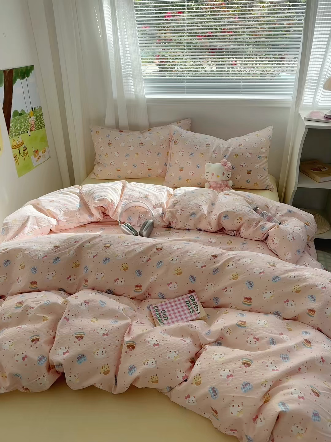 91家纺网 家纺一手货源 找家纺 多品家纺 2025新款超柔云感双层纱四件套 布丁猫