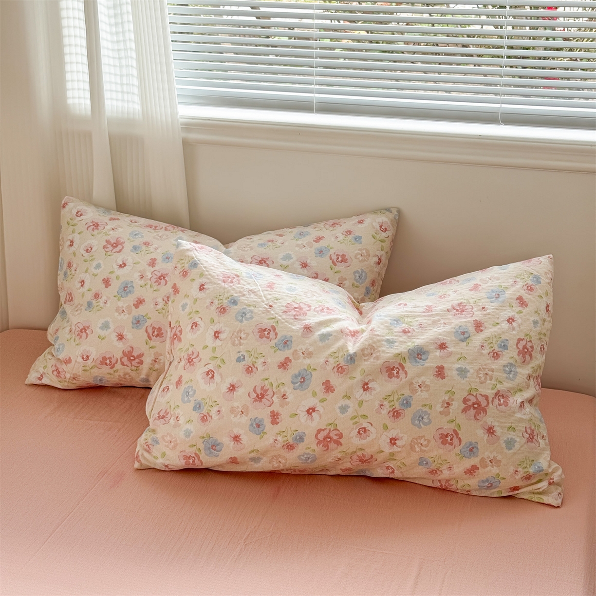 91家纺网 家纺一手货源 找家纺 多品家纺 2025新款超柔云感双层纱四件套 花城粉