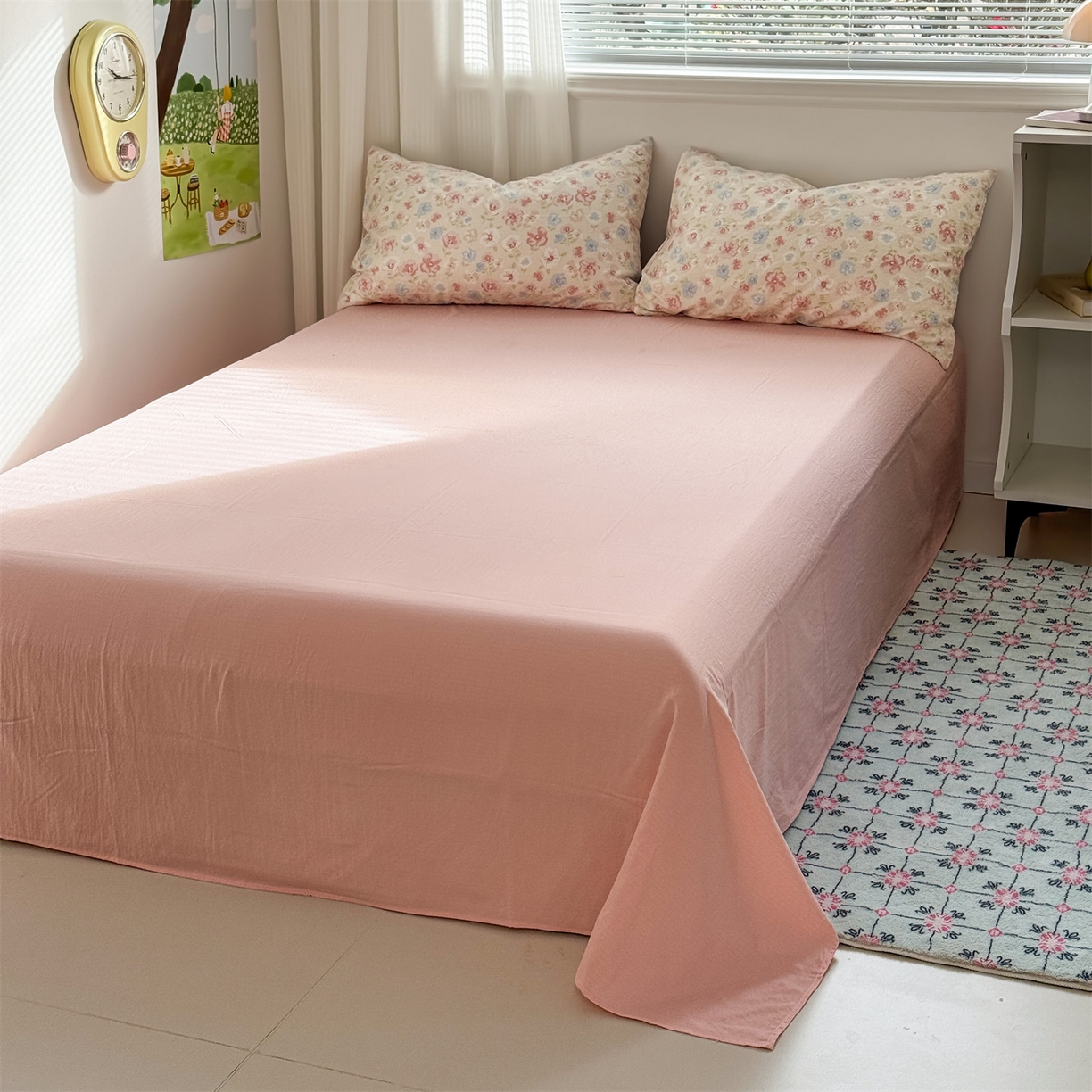 91家纺网 家纺一手货源 找家纺 多品家纺 2025新款超柔云感双层纱四件套 花城粉