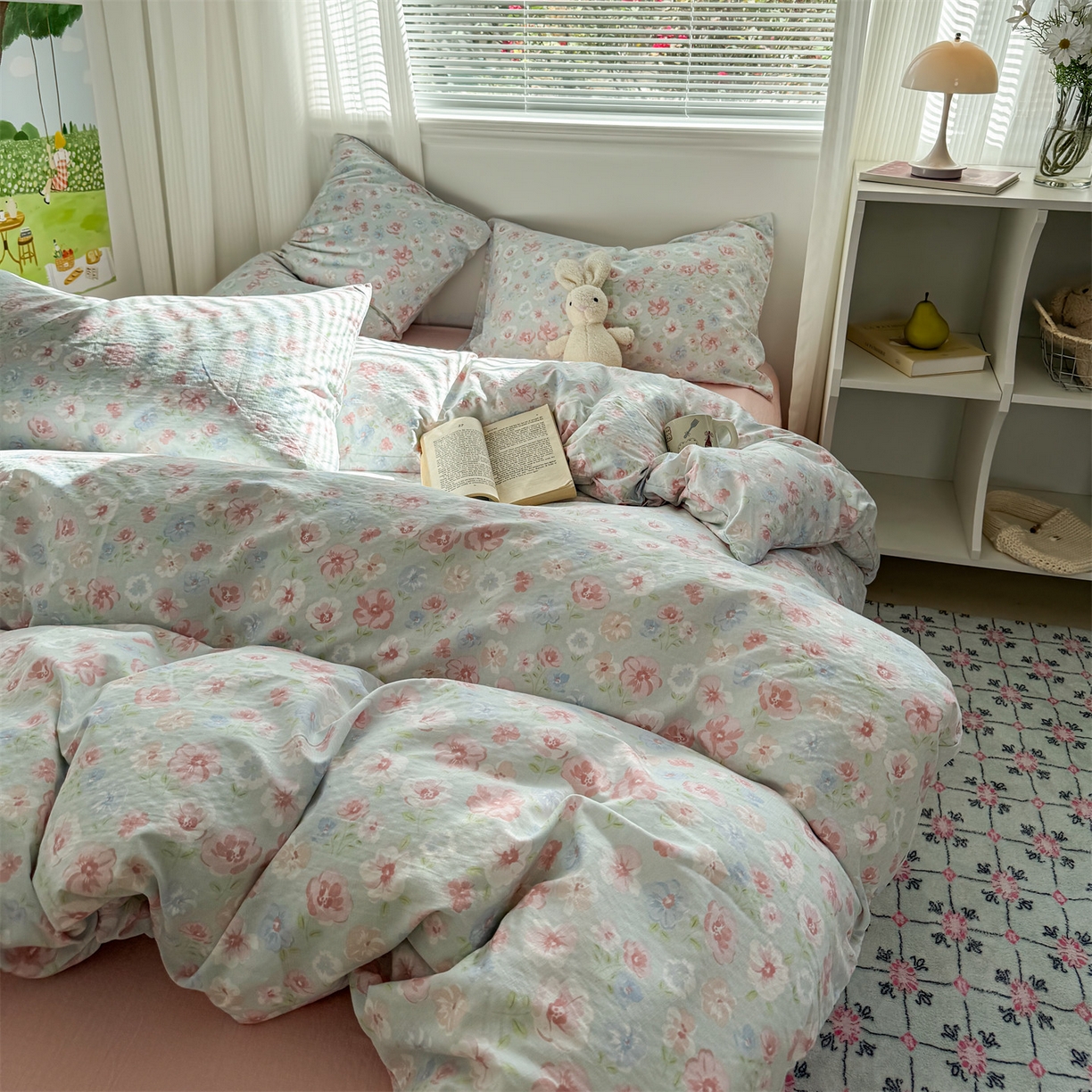 91家纺网 家纺一手货源 找家纺 多品家纺 2025新款超柔云感双层纱四件套 花城兰