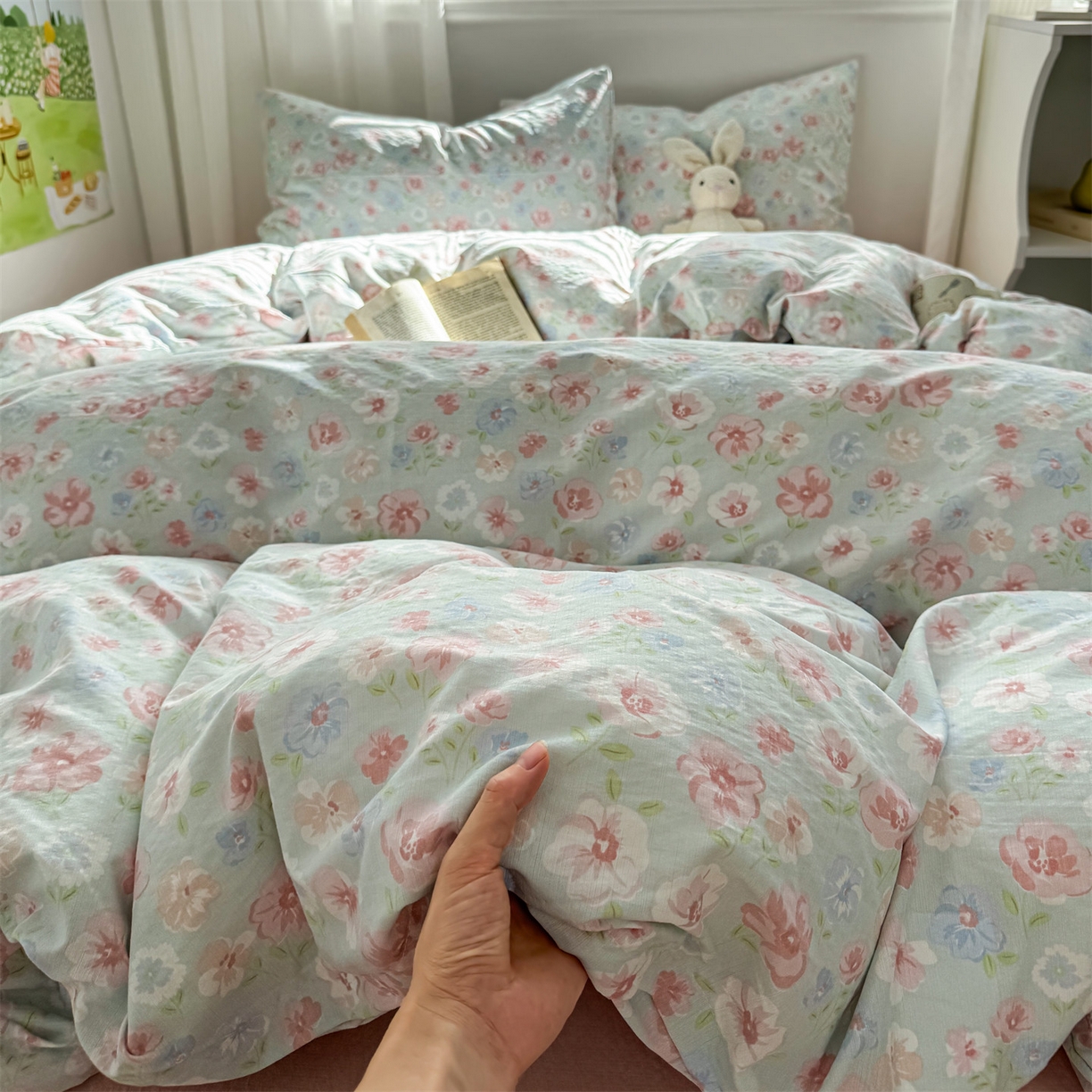 91家纺网 家纺一手货源 找家纺 多品家纺 2025新款超柔云感双层纱四件套 花城兰