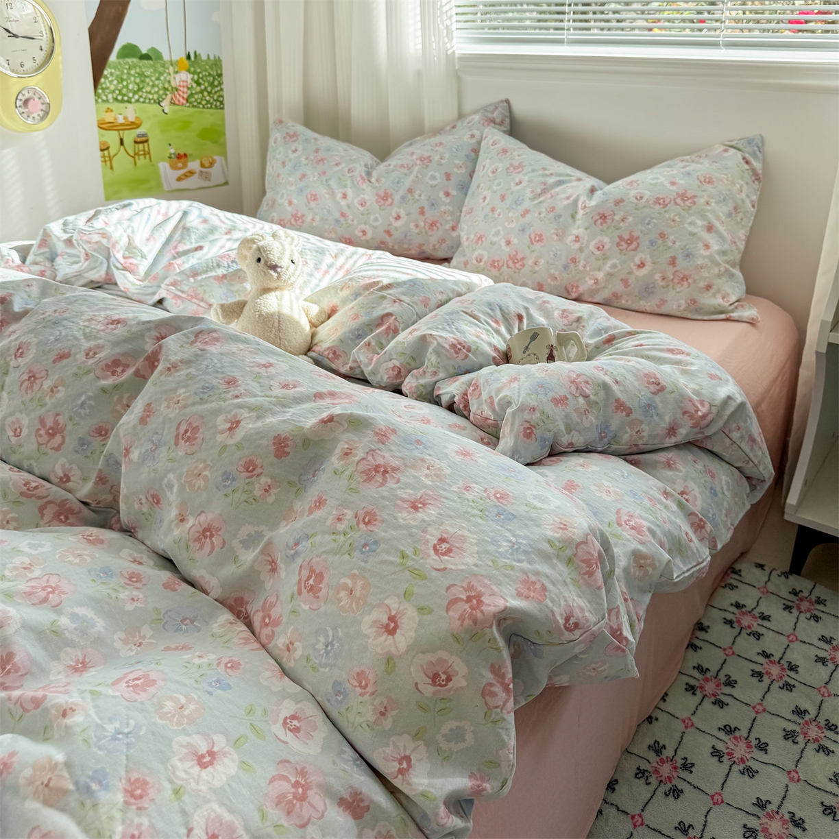 91家纺网 家纺一手货源 找家纺 多品家纺 2025新款超柔云感双层纱四件套 花城兰