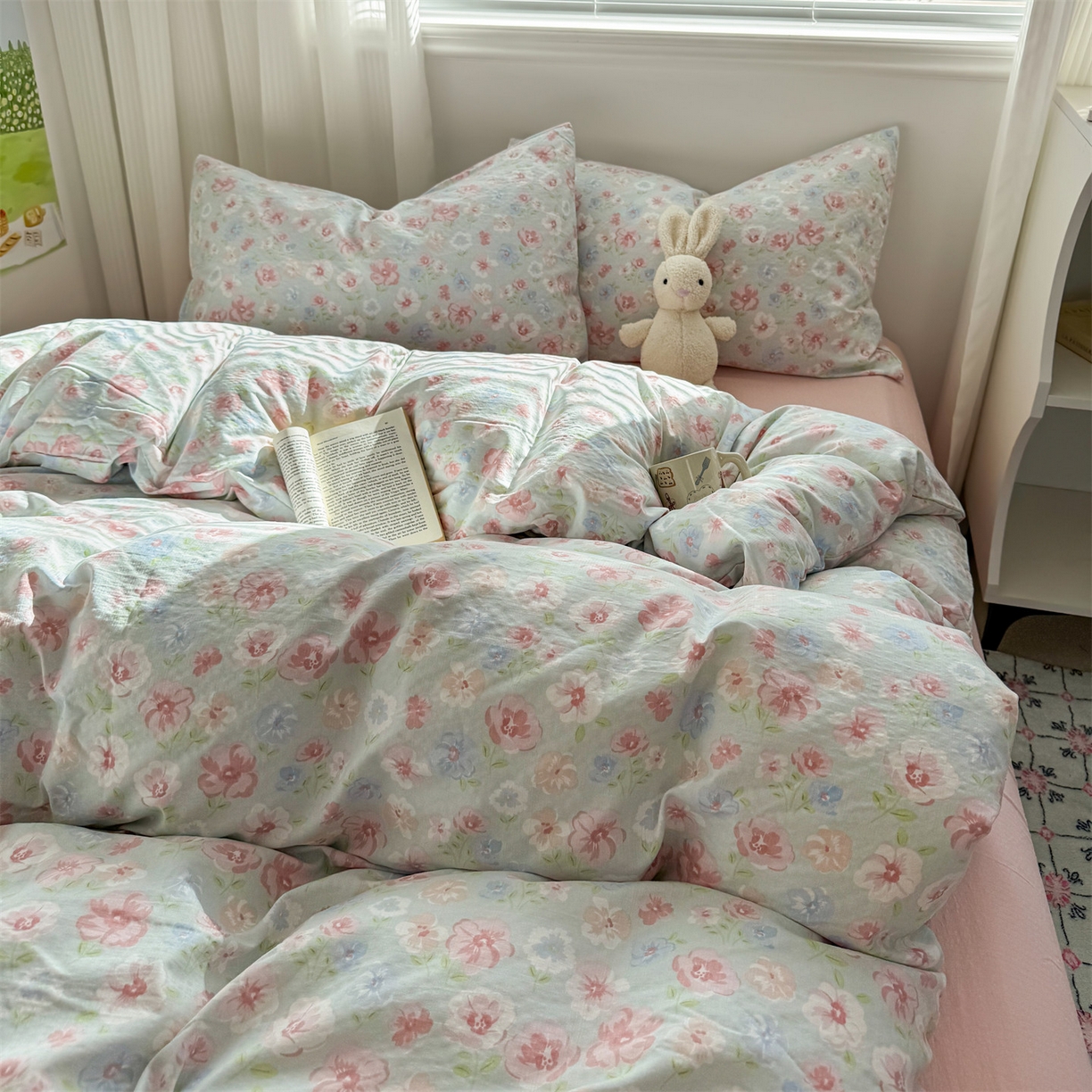 91家纺网 家纺一手货源 找家纺 多品家纺 2025新款超柔云感双层纱四件套 花城兰